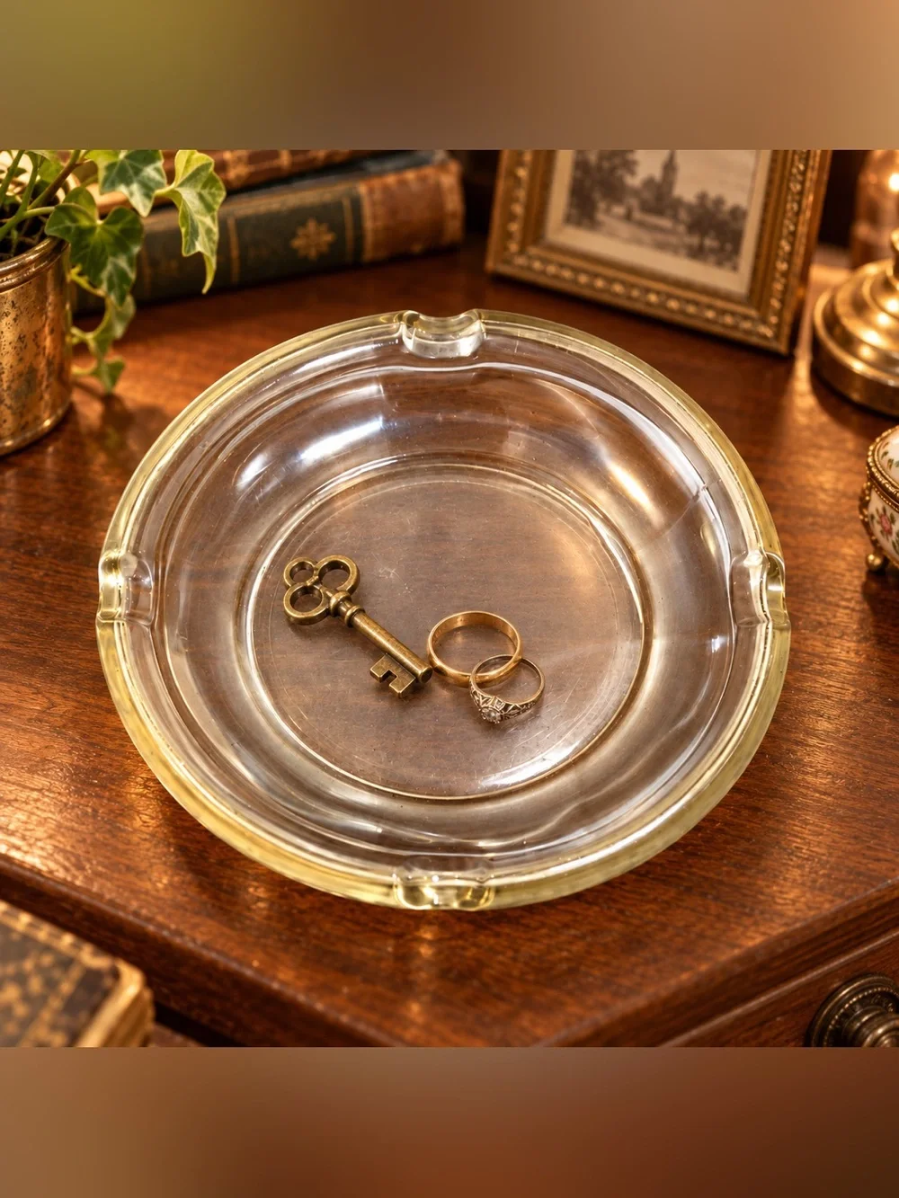 Ashtray Cigar Groves Clear Glass Vintage 6 Inches Round Mid 20th Century